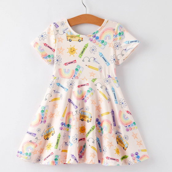 Colorful Back-to-School Delight Girls Dress