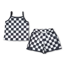  Black Strap Tank Plaid Shirt & Short Set