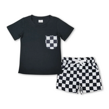  Black Plaid Shirt & Short Set