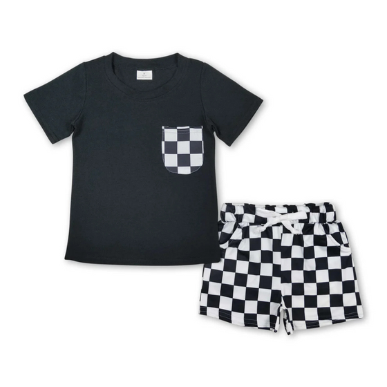 Black Plaid Shirt & Short Set