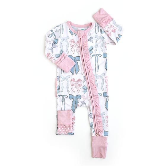 Samantha Bows RUFFLE ZIP Bamboo Sleeplies Little Outfit