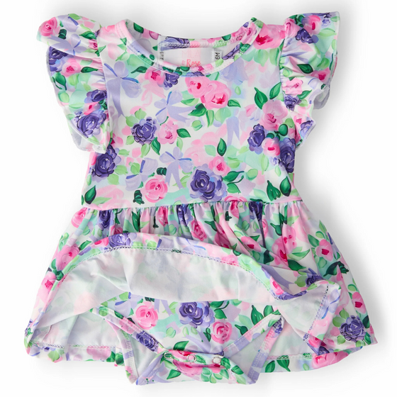 LAVENDER LOVE S/S FLUTTER TWIRL BODYSUIT
