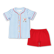  Striped Baseball Button Up Shirt & Pant Set