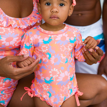  Coral Floral Long Sleeve One Piece Rash Guard Ruffles