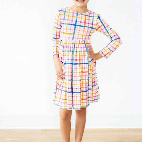 Plaid About You Pocket Twirl Dress Long Sleeve