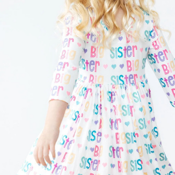 Big Sister 3/4 Pocket Sleeve Twirl Dress