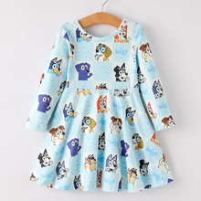  Bluey Character Print Blue Girls Dress