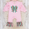 Christmas Bow Embroidered Ruffle Romper