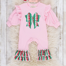  Christmas Bow Embroidered Ruffle Romper