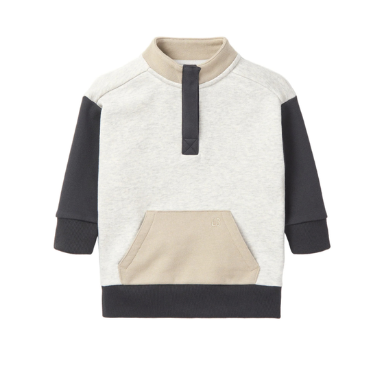 Colorblock Mockneck Pullover- Stone Grey