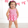 Baby Girl Pink Baseball Bow Print Romper Summer Outfit