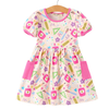 Back to School Print Girls Dress Short Sleeve Pocket