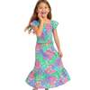 Toddlers 2 pc Skirt Set w/ Smocking Top: Green/ Pink Reef