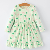St. Patrick's Day Bow Shamrock Print Ruffles Girls Dress
