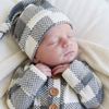 Big Check Bamboo Waffle Newborn Baby Knot Gown & Hat Set