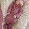 Boysenberry Bamboo Waffle Newborn Baby Knot Gown & Hat Set