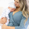 Solid Dusty Blue Bamboo Knit Maternity Robe