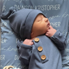 Steel Blue Ribbed Bamboo Baby Knot Gown & Hat