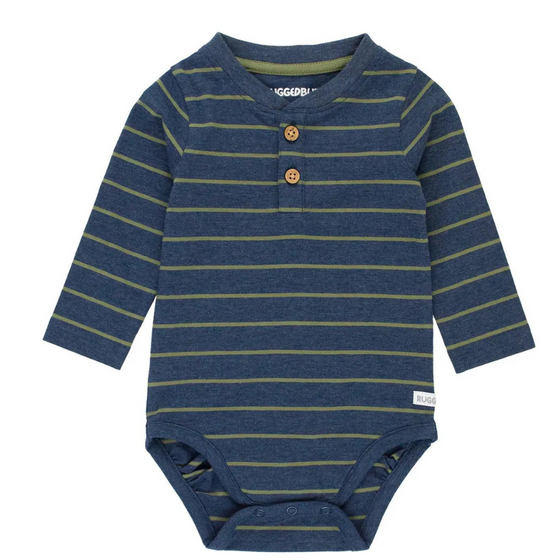 Heather Navy & Olive Stripe Knit Long Sleeve Henley Bodysuit