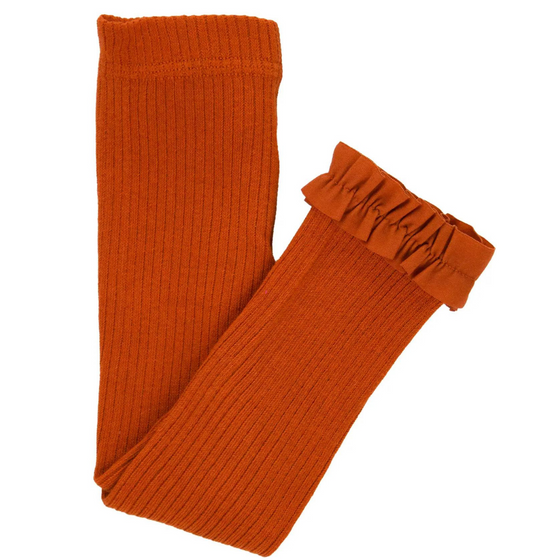 Rust Rib Knit Footless Ruffle Tights