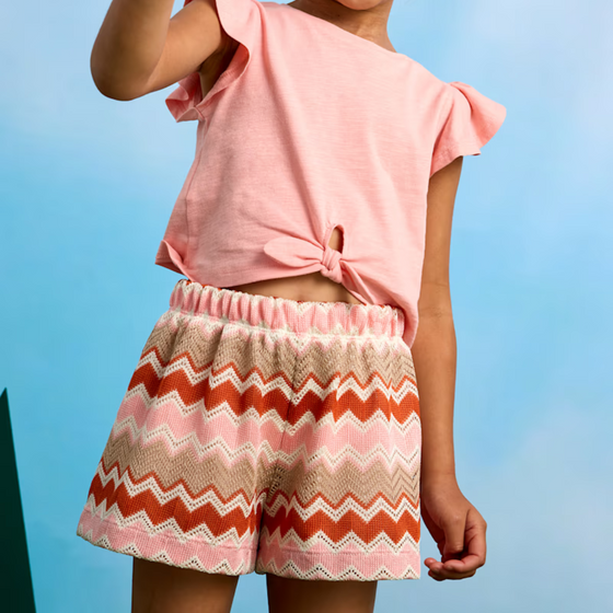 Salmon Girl Zigzag Print Short & Shirt Set