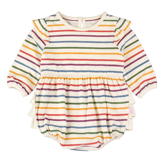 Countryside Rainbow Stripe Knit Long Sleeve Flutter Bubble Romper