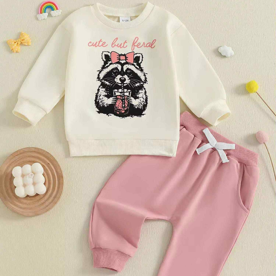 Cute But Feral Cream & Pink Lounge Set