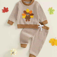  Embroidered Turkey Print 2-Piece Striped Lounge Set