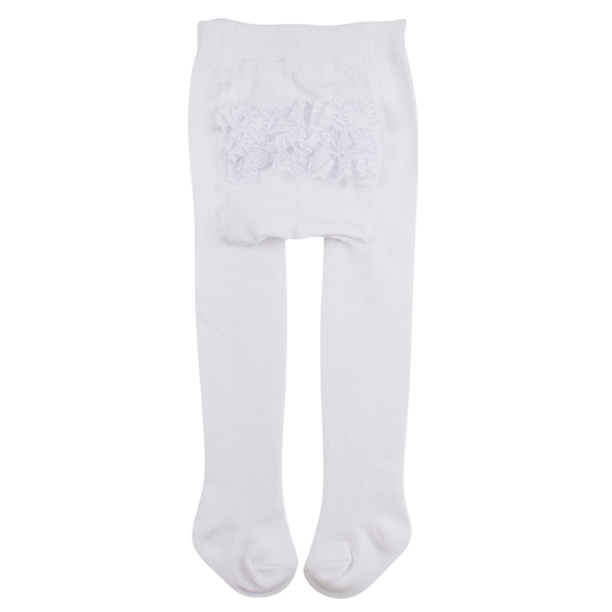 Girls White Footed RuffleButt Tights