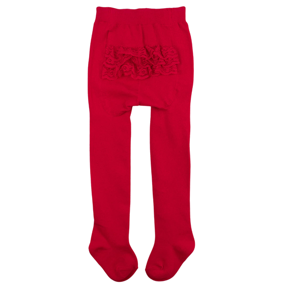 Girls Red Footed RuffleButt Tights