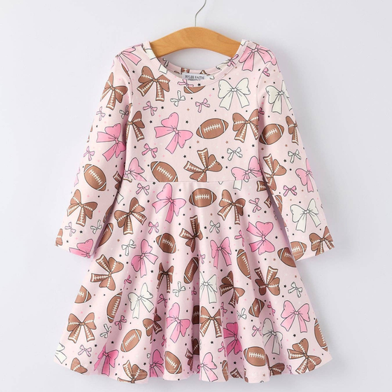 Girls Pink Dress with Football and Bow