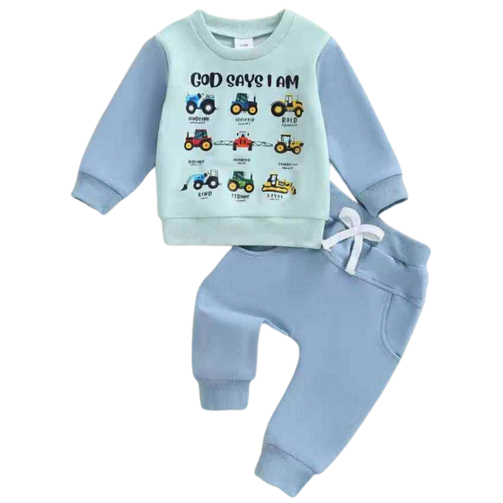 God Says I Am.. Color Block Blue Toned Jogger Set