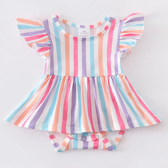 Colored Stripe Ruffle Baby Romper