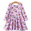Girls Purple Characters Print Long Sleeve Twirl Dress