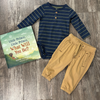 Heather Navy & Olive Stripe Knit Long Sleeve Henley Bodysuit