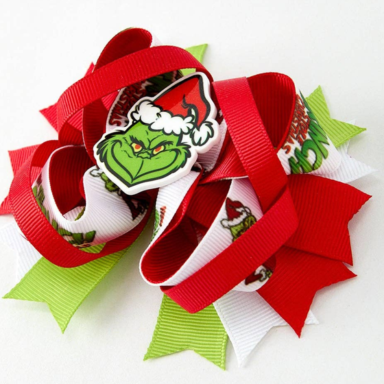 Christmas Character Red Green Bow 4.7 inch Hairpin: Red Green