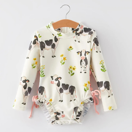 Cow Floral Girls Swimsuit