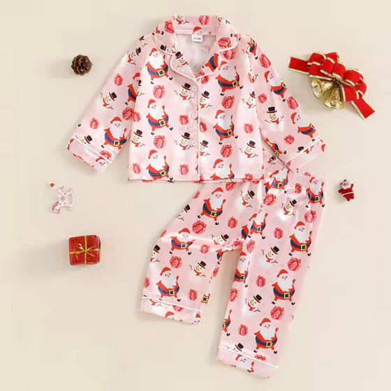 Santa & Snowman 2-Piece Silk Pajama Set