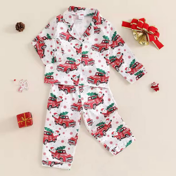 Santa Truck 2-Piece Silk Pajama Set