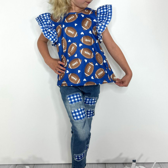 Gingham Football Girls Set - Blue