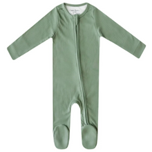  Rib Knit Zip-Up Footie Pajama- Clover