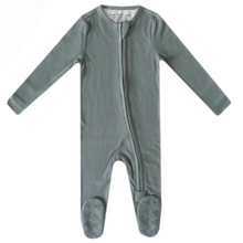  Rib Knit Zip-Up Footie Pajama- Moss