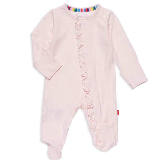 Pin Dot Pink Ruffle Placket Magnetic Footie