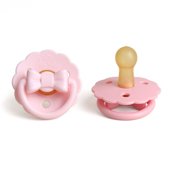 *NEW STYLES* Itzy Soother™ Natural Rubber Paci Sets: Pink Bow 0-6 M