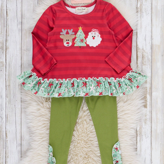 Jolly Reindeer Striped Ruffle Outfit