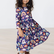  Midnight Rianbow 3/4 Pocket Sleeve Twirl Dress