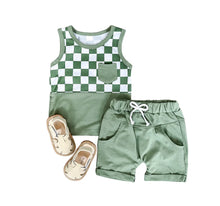 Light Green Checkered Short Set