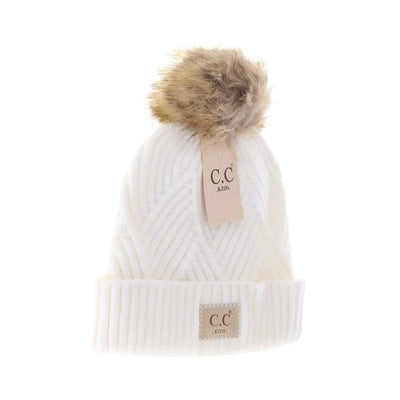 Kids Large Patch Heathered Beanie-White