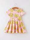 Back to School Yellow Bow Print Girls Dress