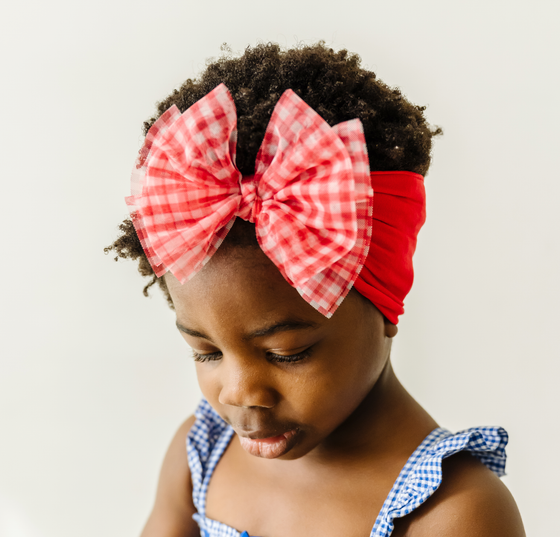 Baby Bling® Tulle FAB® soft nylon headband with tulle bow: Pleated Cherry